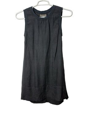 Flax Tank Shift Dress P Black Linen Contrast Trim Lightweight Casual Breezy Cool